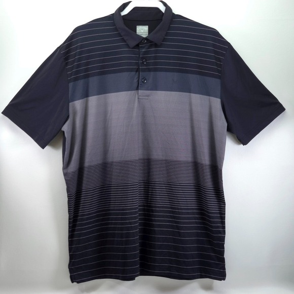 Callaway Opti-Dri Polo Shirt Mens Large Black Gray Striped Performance Golf Tech - Picture 1 of 16